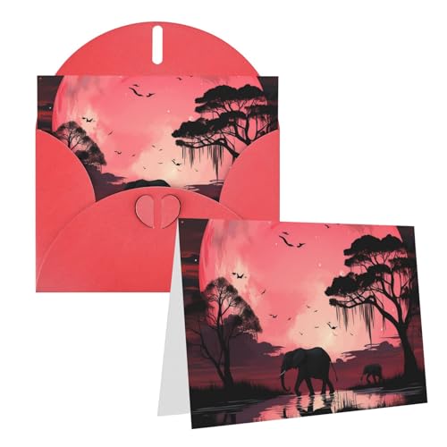 QMNEHJ グリーティングカード サンキューカード 封筒付き ブランクノートカード 4x6インチ バースデーカード 月 象 ウェディングカード お悔やみカード おもしろい 思考カード あらゆる機会に