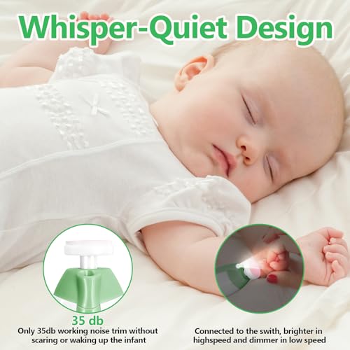 Image of Qunlions life Electric Baby Nail Trimmer, 6 in 1 Baby Nail Clippers, Baby Nail File, Nail File, Baby Care Kit, Manicure Set for Toddlers, Newborn or Adults (Green)