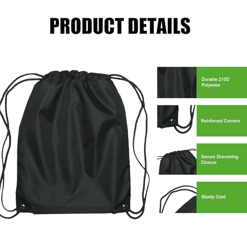 Promotional Blank Drawstring Backpacks, 100 Pack, 18"x14" Sports Pack, 210D Polyester with Reinforced Eyelets & Black Trim, Ideal for Trade Shows & Corporate Events4