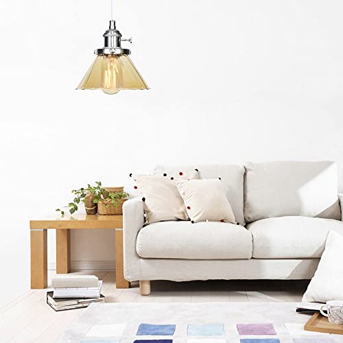 Lámpara colgante cromada E27 retro con cristal ámbar de techo interior 3