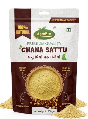 Image of AgroPro Chana Sattu Flour, 100% Natural, High in Protein, Rich in Fiber, Source of Iron, 500gm, Made from Roasted Bengal Gram