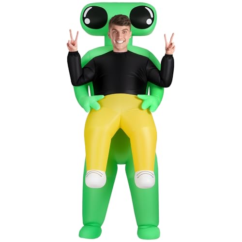 AYBUY Disfraz Inflable de alienígena, Disfraz Inflable para Adultos Verde, Divertidos Disfraces Inflables De Extraterrestre, Traje Extraterrestre De Globo Ocular De Gran para Halloween, 160-190 cm