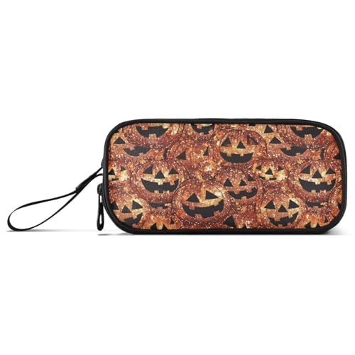 aidingzhi Estuche para lápices de nailon con lentejuelas naranjas y calabaza, diseño de dibujos animados, de gran capacidad, organizador de papelería para estudiantes de primaria