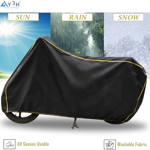 Image of Bike Body Cover R15 Full Body Cover with Waterproof, Dust Proof, UV Rays Protective, Tripple Stitching & Lightweight Two Wheeler Covers - Black with Waterproof Yellow Piping