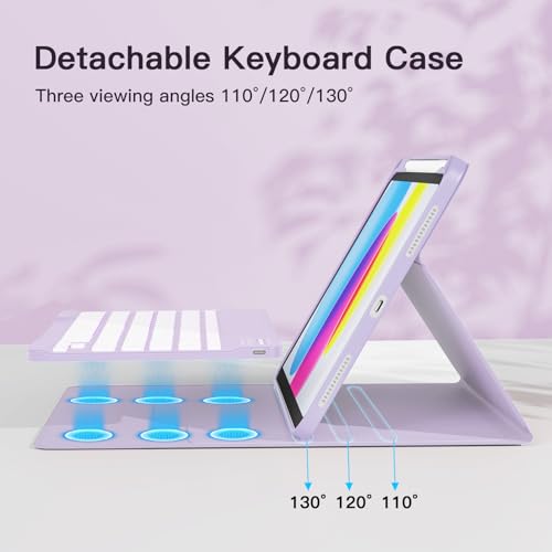 Image of RAYMCRAFT for iPad 11th (A16, 2025) / 10th Generation Case with Keyboard, Mouse and Detachable Wireless Keyboard, 7-Color Backlight, Slim Case with Pencil Holder, Light Purple