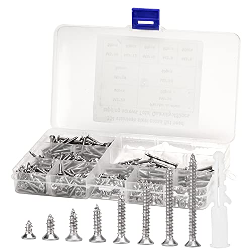 420 Stück M3 Flachkopf-Blechschrauben, 304 Edelstahl Holzschrauben Sortiment Kit mit 20 Stück M6 Schraubenankern für…