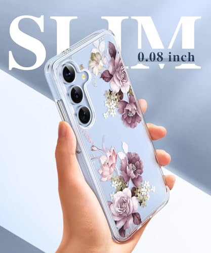 Image of Elzzi Transparent Flower Cover for Samsung A16 Case Shockproof Floral Design Full Camera Protection Shockproof PC+TPU Covers for Girls & Women (Deep)