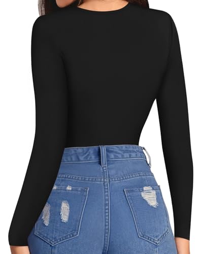 Image of MANGOPOP Womens Bodysuit Long Sleeve Crew Neck Body suit for Women Ribbed Bodysuits Shirts