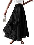 Mieazom Women's Maxi Tulle Skirts Elegant Tiered A-Line Flowy Long Skirt Fashion Elastic High Waisted Fall Winter Dress Black L