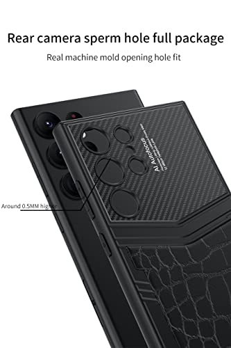 Image of BOUNCEBACK Slim Metal with Leatherette Back Case Cover for Samsung Galaxy S23 Ultra 5G / Galaxy S23 Ultra Case Cover - (Croc Black | Leather)