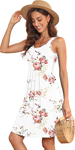 Image of Akihoo Women Summer Casual Sleeveless Midi Plain Pleated Tank Vest Dresses