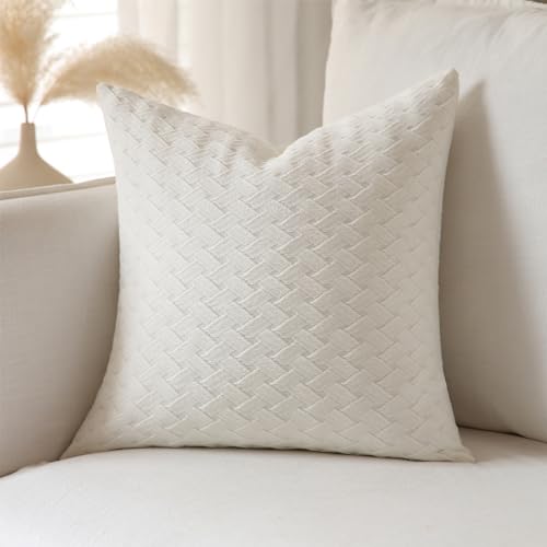 FIOUOVO 20x20 Pillow Covers 100% Cotton White Pillow Covers Decorative Neutral Pillow Covers Couch Pillows for Living Room Set of 1, Ivory White