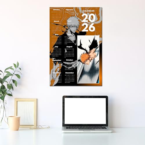 Image of 2026 Anime Calendar - Ichigo Kurosaki (orange) from Bleach | 12 inch x 18 inch size | Wall Decoration Aesthetic Calendars