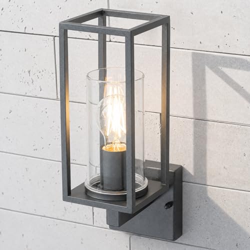 CGC Lighting Lampada da Parete per Esterno Colore Nero, Lanterna da Giardino, Tradizionale, Lampadina E27 (Nero verso l'alto)
