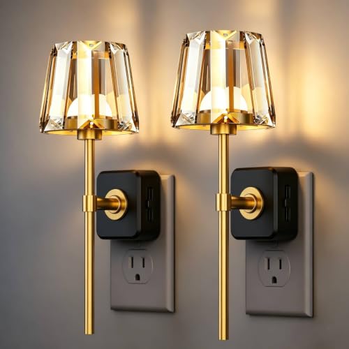 Image of LED Night Lights Plug into Wall, Decorative Crystal Nightlights | 2 Pack Dimmable Night Light 180 Rotating Plug in, Dusk to Dawn Sensor, Crystal Wall Sconces for Bedroom Hallway Living Room