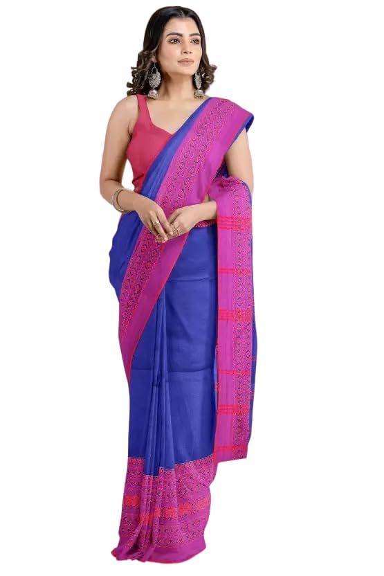 Image of eC ESHA'S COLLECTION Women's Cotton Blend Begumpuri Handloom Saree With Unstitched Running Blouse Piece