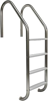 Aqua Select 4 Step Stainless Steel Pool Ladder with Non-Slip Plastic White Steps | Entry and Exit System for Inground Swimming Pools | 250 Pound Capacity | 1.9 Inch Outer Diameter