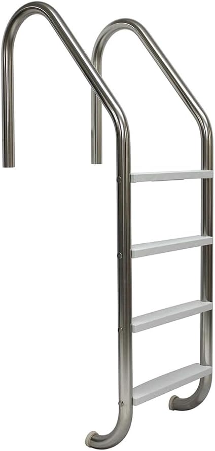 Aqua Select 4 Step Stainless Steel Pool Ladder with Non-Slip Plastic White Steps | Entry and Exit System for Inground Swimming Pools | 250 Pound Capacity | 1.9 Inch Outer Diameter