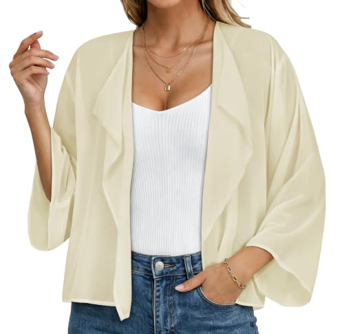 Image of Womens Summer Tops Short Shrugs Kimono Cardigans Casual Chiffon Bolero Jackets 2026