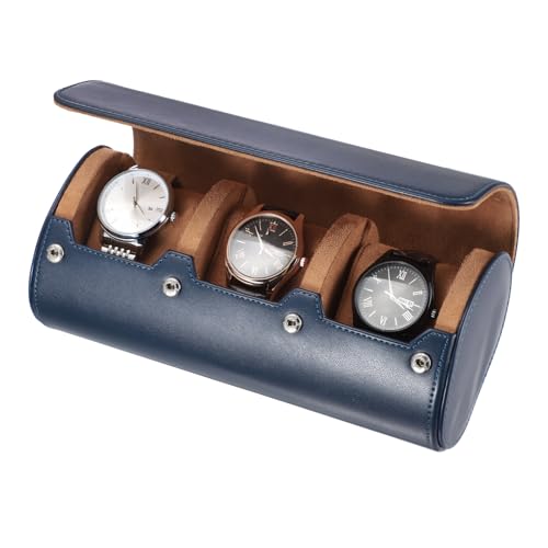 sourcing map Watch Travel Case for Men Leather Watch Roll Travel Case Portable Watch Storage Box for Christmas, Birthday, and Anniversary 3 Slot (Blue)
