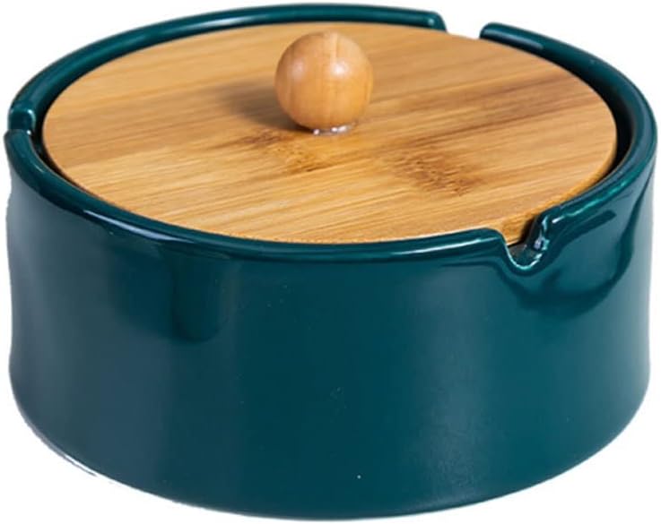Ashtrays for Office Nordic Ceramic Ashtrays With Wood Lid Ash Tray Gift for Boyfriend Creative Ashtray Desk Home Accessories Ash Holder Ashtrays for Cigarettes(Green)