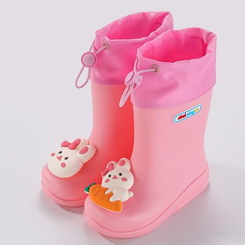 IWIHMIV Kids Rain Boot Little Girls Rain Boots Boys Drawstring Rubber Rain Boots with Easy on3