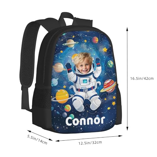 Custom Astronaut Backpack, Personalized Unisex Modern Blue, Black, White Backpack with Name Photo, Customized Large Capacity Casual Cute Backpack for Hiking, Camping, Picnic, Travel3