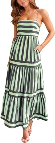 Image of Women Spaghetti Strap Flowy Long Dress Boho Floral Square Neck Maxi Dress Summer A-Line Dresses for Beach Vacation