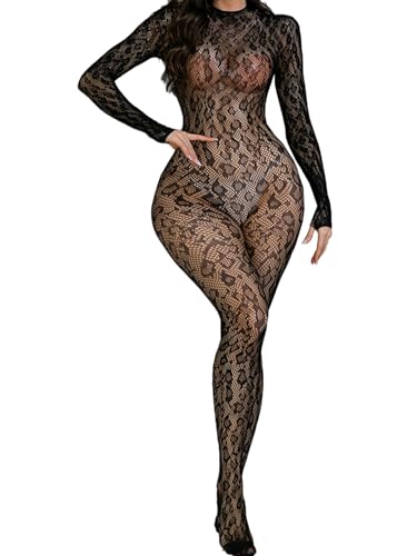 Leypafy Fishnet Body Combinaison Léopard Imprimer Femmes Bas de Lingerie Bodystocking Festival Club(GSBW-Noir)
