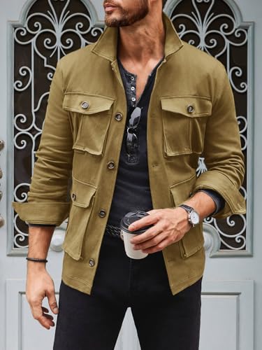 Runcati Mens Lightweight Safari Jacket Casual Button Up Jacket Windproof Work Coat with Pockets2