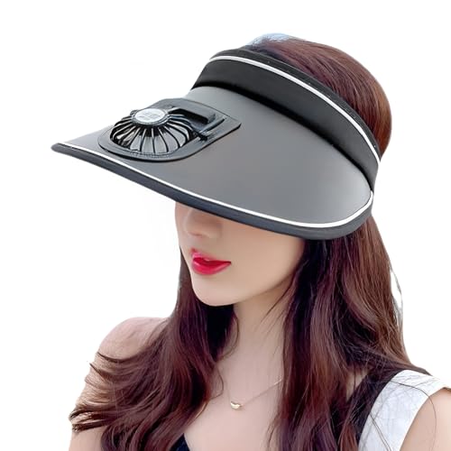 Image of Sun Visor Hat with USB Fan, Summer Empty Top 3 Temp Settings Beach Cooling Anti UV Adjustable Fishing Hiking Cycling Cap
