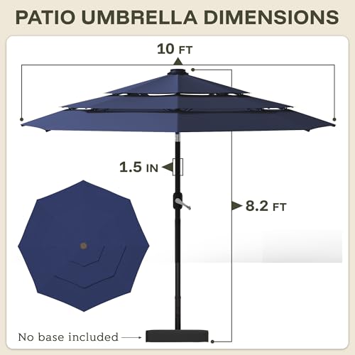 GDPFN 10FT Patio Table Umbrella Outdoor, 3 Tier Tilting Vented Windproof Market Umbrella for Outside, Outdoor Sun Shade for Inside of Pool, Deck, Backyard, Garden, Navy Blue (No Base) by GDPFN - Used condition - Image 3
