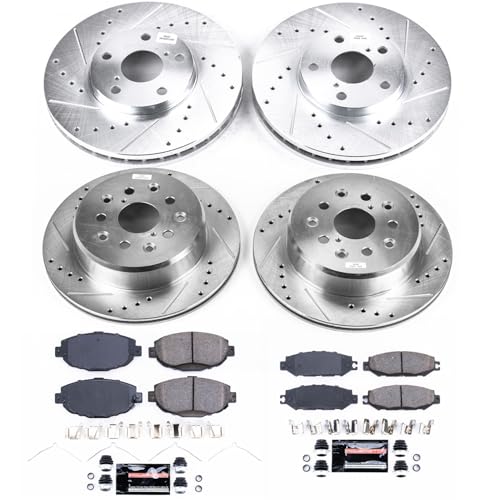 Image of PowerStop Front and Rear Brake Kit for Lexus SC300 1999-00 | Lexus SC400 1992-00 - Drilled and Slotted Disc Rotors with Carbon-Fiber Ceramic Brake Pads Replacement, K1074