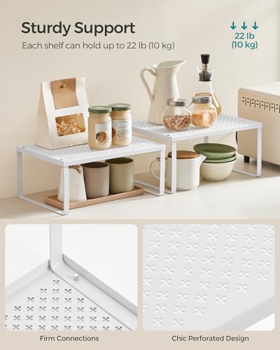 SONGMICS Spice Racks, Set of 2 Cupboard Organisers, Kitchen Storage, Stackable, Expandable, Metal Counter Shelves, White KCS01WT - Image 5