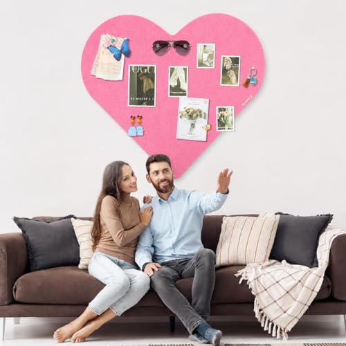 Image of Climberty Heart Shaped Felt Pin Board 90x60cm, Decorative Bulletin Board for Photos Notes and Wall Display, Soft Felt Memo Board for Bedroom Dorm Office Decor