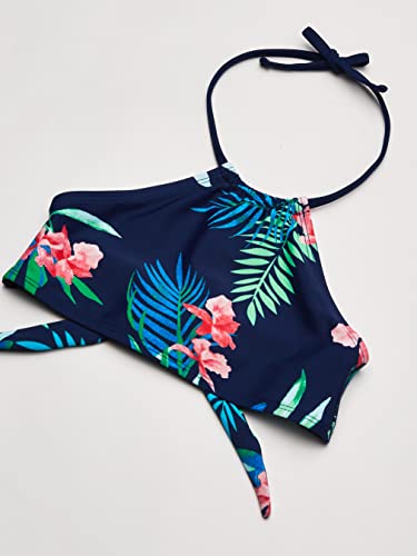 Kanu Surf Girls' Mahina UPF 50+ Beach Sport Halter Bikini 2-Piece Swimsuit, Leonie Floral Navy, 123