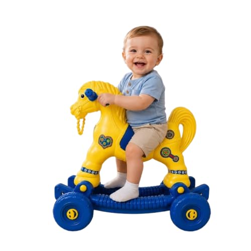 Image of AGHOR II Baby Horse Rocker Ride-On Toy for Kids c, Yellow & Blue