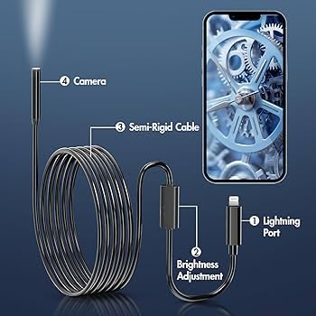 Image of securinnov 2M HD Endoscope Borescope with Semi-Rigid Cable - Waterproof Snake Camera Designed for High-Resolution Close-Up Inspection in Hard-to-Reach Areas (2m endoscop)