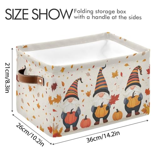 Image of Aslsiy Storage Basket Gnome and Pumpkins Autumn Nursery Bins Apricot Baby Box Canvas Clothes Shelf Basket Laundry Hampers 2 Pcs