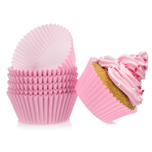 Trusber Pink Baking Cups, 100 Pieces Standard Nonstick Cupcake Wrappers Baking Cup Holder Molds For Wedding, Birthday, Baby Shower, Easter Holiday Party, Valentines Day Cupcake Liners