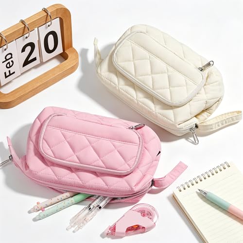Image of Zannaki Soft Quilted Large Pencil Pouch Organizer with Wide Opening for Boys Girls Teens - Extra Big Capacity Pen Pencil Bag with Zipper, Portable Pencil Case Box for School, College, Cosmetic Gift