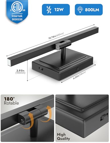 Image of NIORSUN 15.7 Inch Modern Bathroom Light Fixture, 12W 5CCT Dimmable LED Black Bathroom Vanity Lights Over Mirror, Vanity Lights for Bathrooms Restroom Mirror- ETL Certified