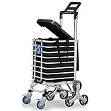 Stairs Climbing Shopping Cart 360° Swivel Wheels Foldable Collapsible & Lightweight, Perfect for Groceries Laundry Utility Cart