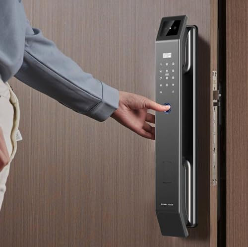 Cerradura de puerta inteligente con reconocimiento facial 3D con cámara y pantalla interior, función de timbre de video, huella digital, aplicación, contraseña, tarjeta IC, entrada sin llave, batería