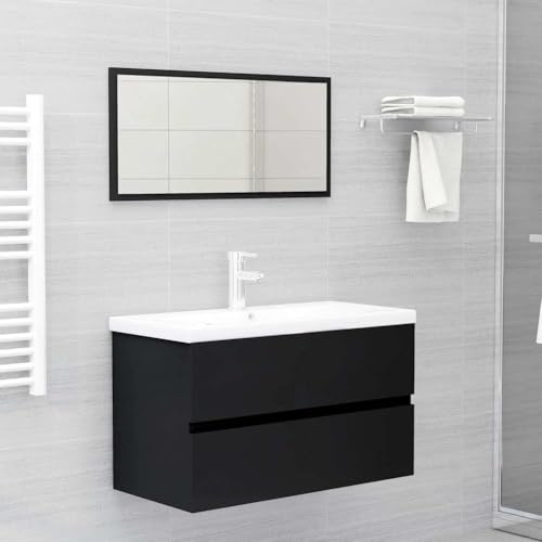 Holamys Ensemble de 2 meubles de salle de bain en bois noir 80 cm, meuble de rangement sous lavabo...