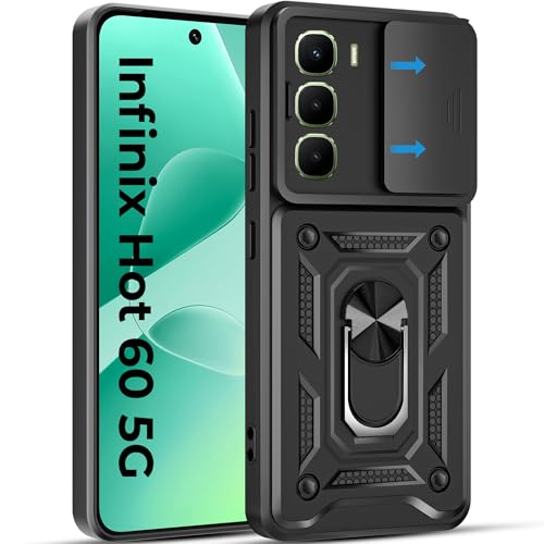 Image of A rtistque Armor Bumper Back Case Cover for Infinix Hot 60 | Stylish Ring Holder & Inbuilt Stand | Sliding Camera Cover | Shockproof TPU Protective Design | Infinix Hot 60 5g Back Cover - Black