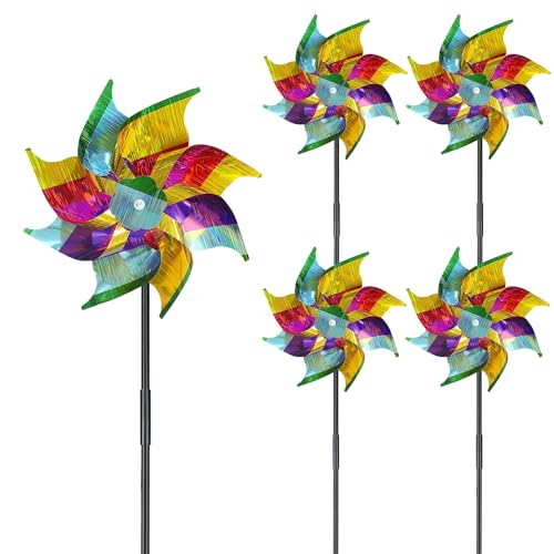 ERBO 5 molinillos de viento, antipalomas para balcón, molinillo de viento, jardín, ruedas reflectantes, espantapájaros para balcón, jardín, patio, huerto