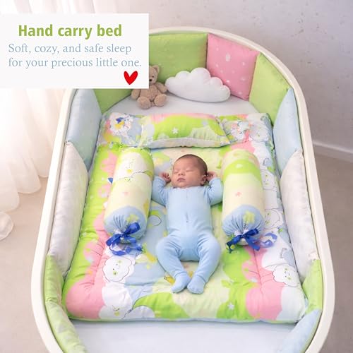 Image of Fareto Combo of Baby Bed with Net | Carry Bag | 4 Pcs Bedding Set (0-6 Months, Baby Size, Cotton) (Grass Green NEW Star)
