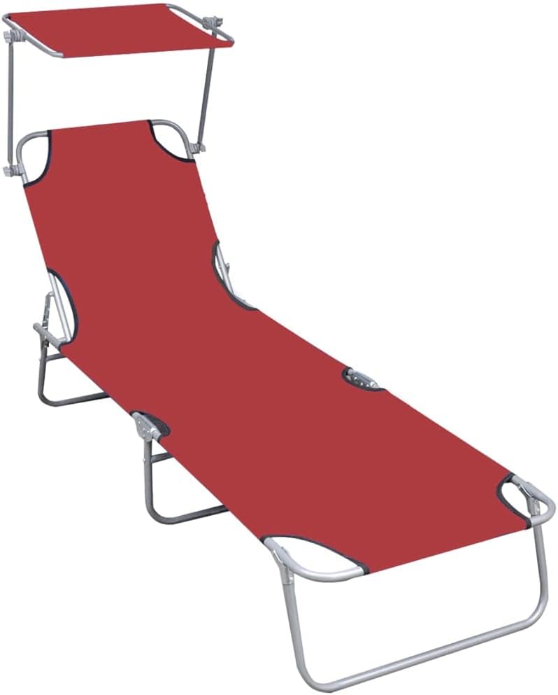 Outdoor Chaise Lounge Set, Patio Pool Chairs, Adjustable Back,Outdoor Folding Sun Lounger,with Canopy, Gray Aluminum (Red)