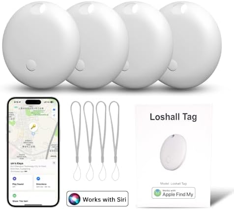 4 Pack Smart Tag Tracker Works with Apple Find My, IP65 Waterproof and Replaceable Battery, Bluetooth Tracker Item Locator for Key Pet Wallet Backpack Luggage, White (iOS 14.6 or Above)